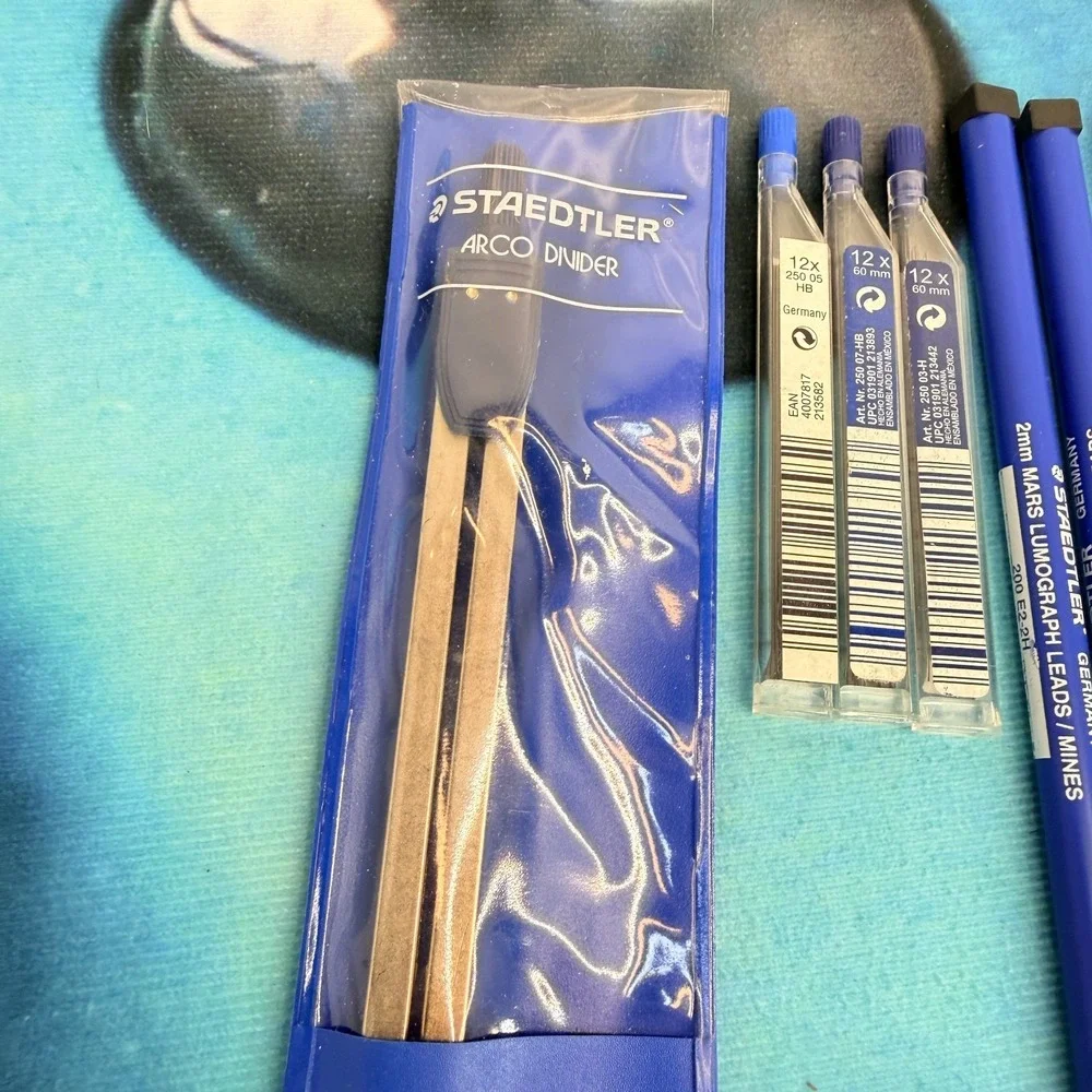Vintage Drafting Supply Kit Staedtler Mars Lead Brush Pentel 0.5 Tape Bow Divide